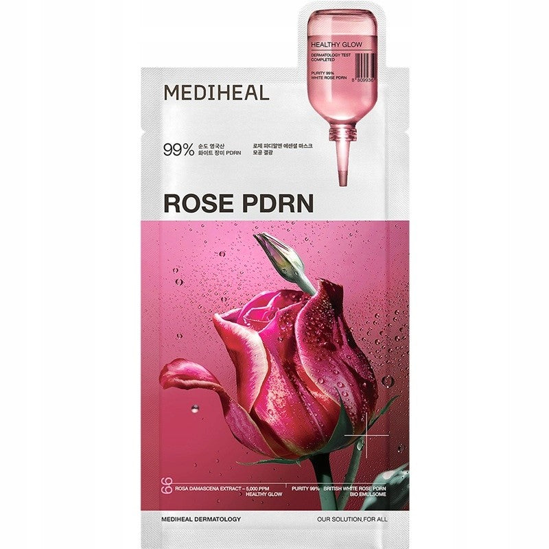 Mediheal Rose PDRN Essential Sheet Mask 11 Pcs. 99% Pure White Rose PDRN & Hyaluronic Acid for Hydrating, Firming, and Enhancing Moisture Barrier, Skin Firmness, and Glow