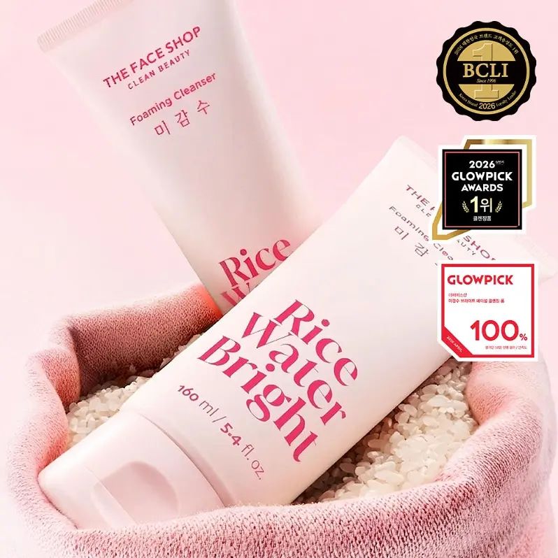 THE FACE SHOP Rice Water Bright Foaming Cleanser 160ml, Rice Extract Hydrating Facial Wash