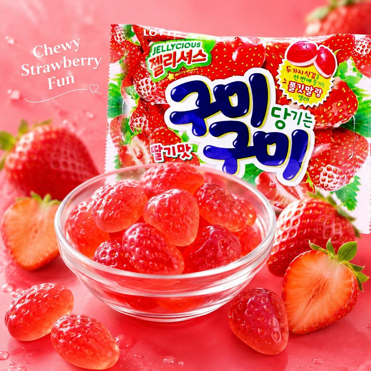 Lotte Strawberry Flavored Soft Candies 66g 5pcs | Rich Strawberry Flavor, Chewy Texture, Convenient Snack