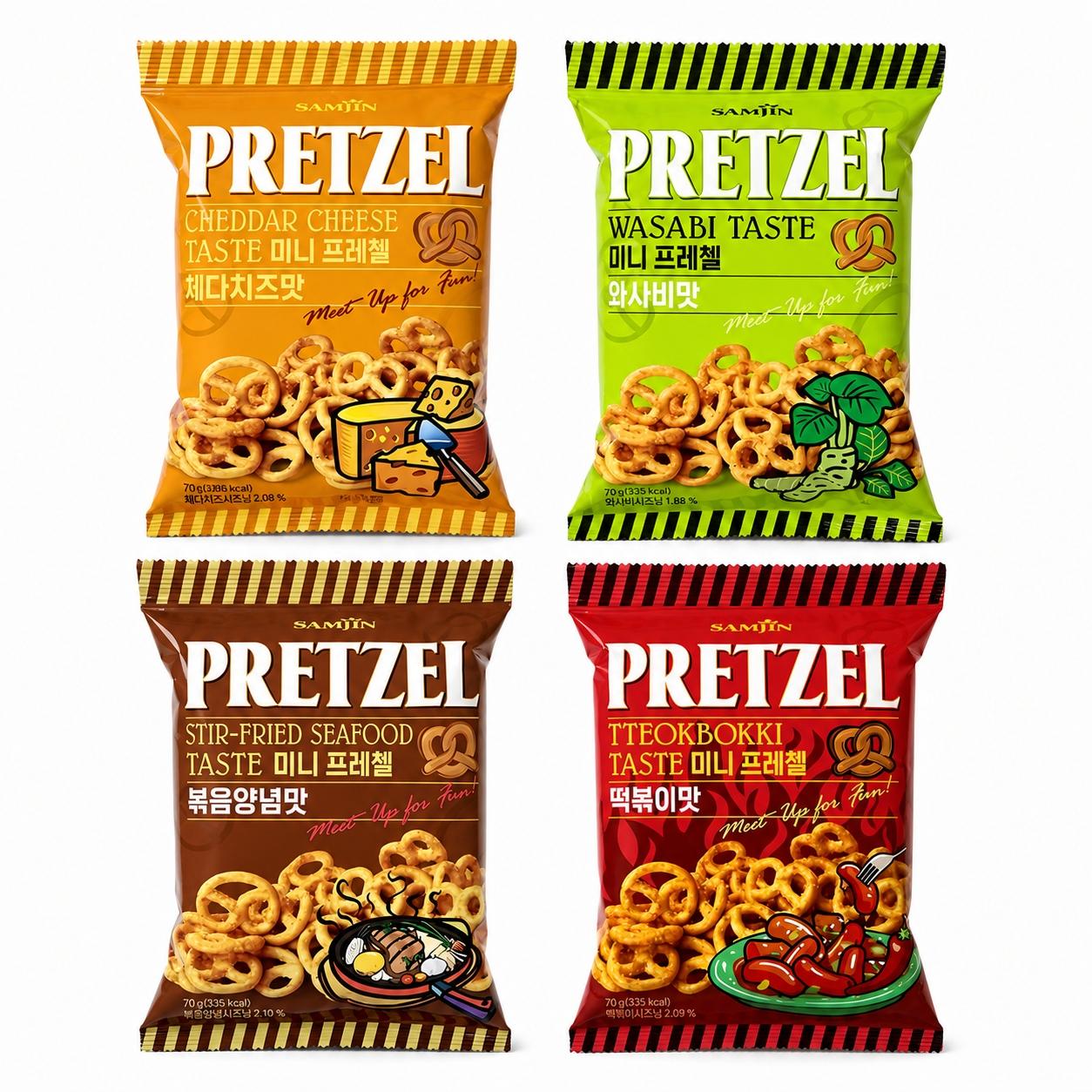 SAMJIN Mini Pretzel Biscuits 70g, 4 flavors | Crispy Crunchy Texture, Rich Flavor, Convenient Snack