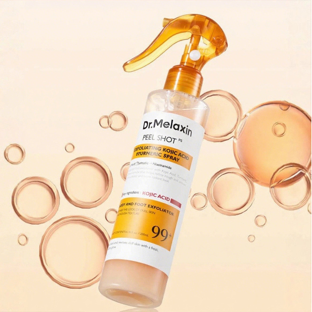 Dr.Melaxin Peel Shot Kojic Acid Turmeric Body Exfoliator Spray 200ml/6.76 fl.oz - AHA PHA Niacinamide Body Scrub for KP Bumps, Dark Spots, Uneven Skin Tone, Dead Skin, Korean Skin Care