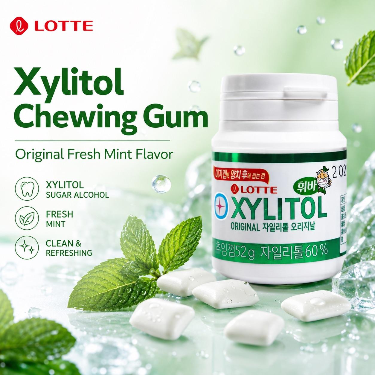 Lotte Xylitol Chewing Gum 52g Refreshing long‑lasting taste, xylitol formula, freshens oral feeling