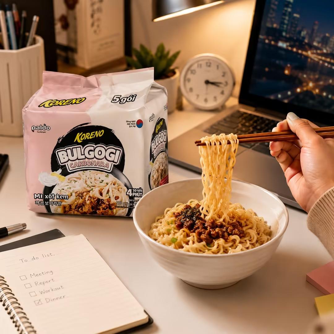 PALDO Creamy Bacon Stir Noodle Multi Pack 100g*5pcs | Silky creamy bacon sauce, springy chewy noodles, practical multi-pack