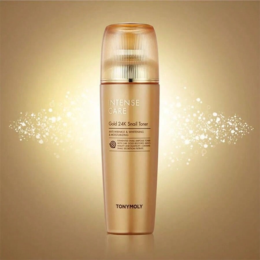 TONYMOLY Intense Care Gold 24K Snail Toner 140ml / 4.73 Fl.Oz/Intense Care Gold 24K Snail Serum 35ml / 1.18 Oz  – Hydrating & Anti-Aging Facial Toner, Snail Mucin & 24K Gold, Brightening, Firming, Nourishing, Smooth & Radiant Skin