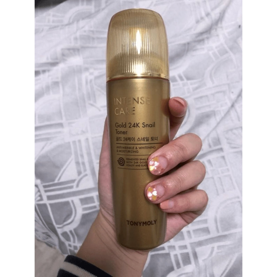 TONYMOLY Intense Care Gold 24K Snail Toner 140ml / 4.73 Fl.Oz/Intense Care Gold 24K Snail Serum 35ml / 1.18 Oz  – Hydrating & Anti-Aging Facial Toner, Snail Mucin & 24K Gold, Brightening, Firming, Nourishing, Smooth & Radiant Skin