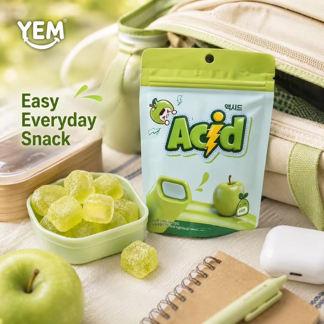 YEM Apple Flavored Cube Filled Gummy Candy 70g | Fresh sweet apple taste, soft bouncy texture, fruity inner filling