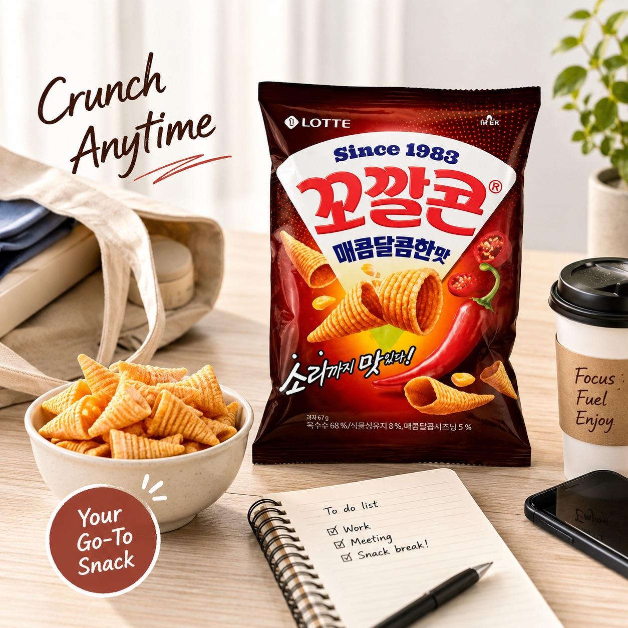 Lotte Kokkal Corn Snack (Sweet‑Spicy Flavor) 67g