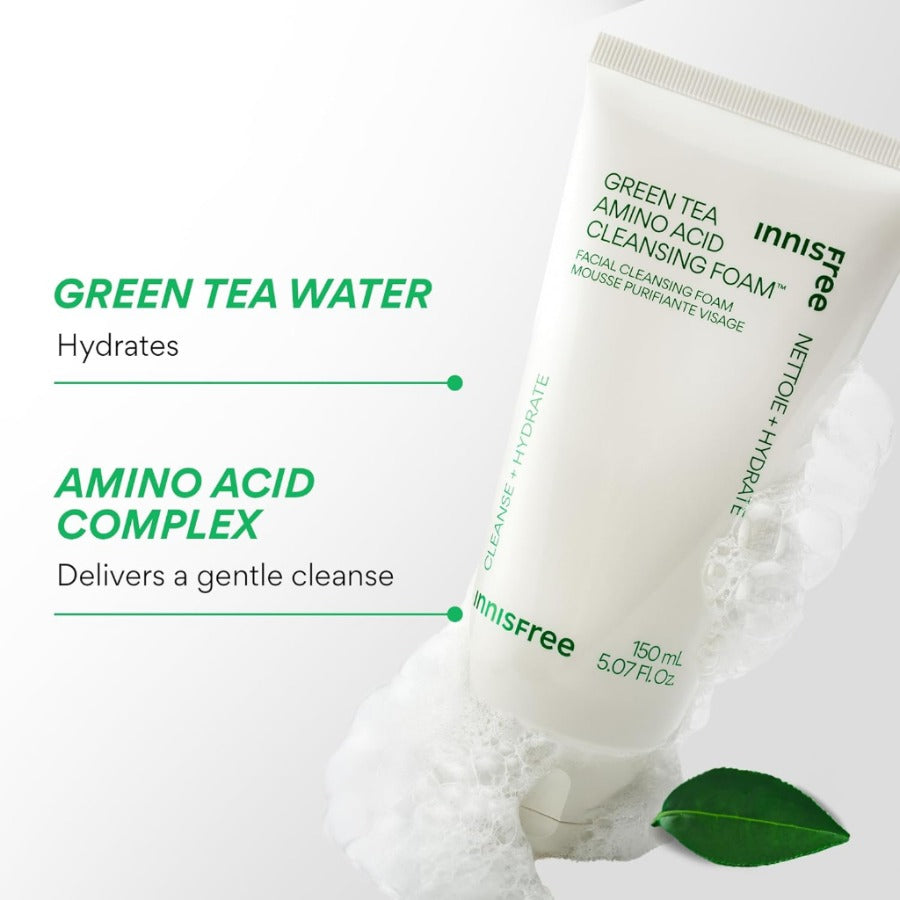 innisfree Green Tea Amino Acid Cleansing Foam150ml, Sulfate-Free Hydrating Korean Face Wash, Gentle Lather, pH-Balanced Skincare