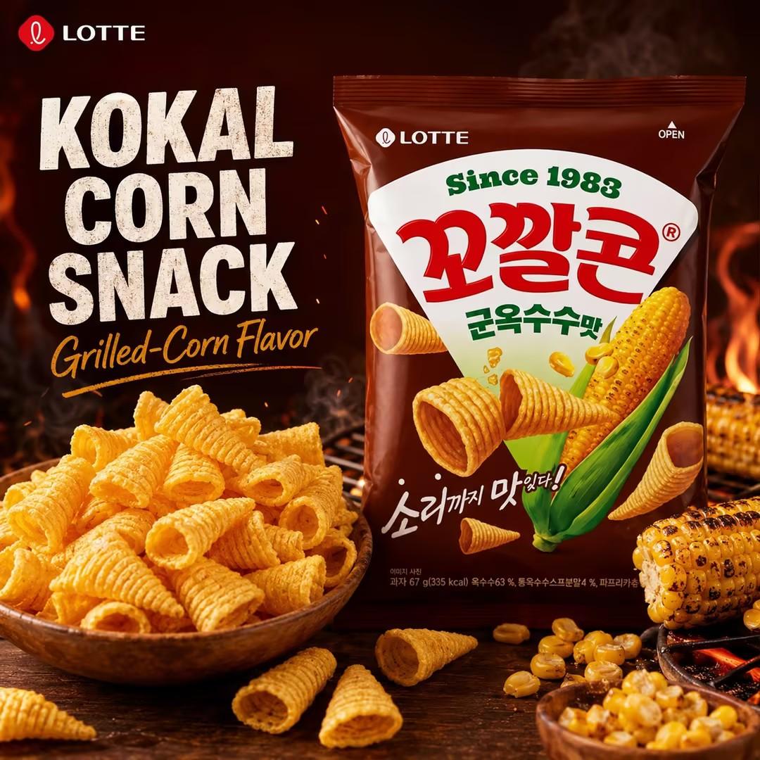 Lotte Kokal Corn Snack (Grilled‑Corn Flavor) 67g