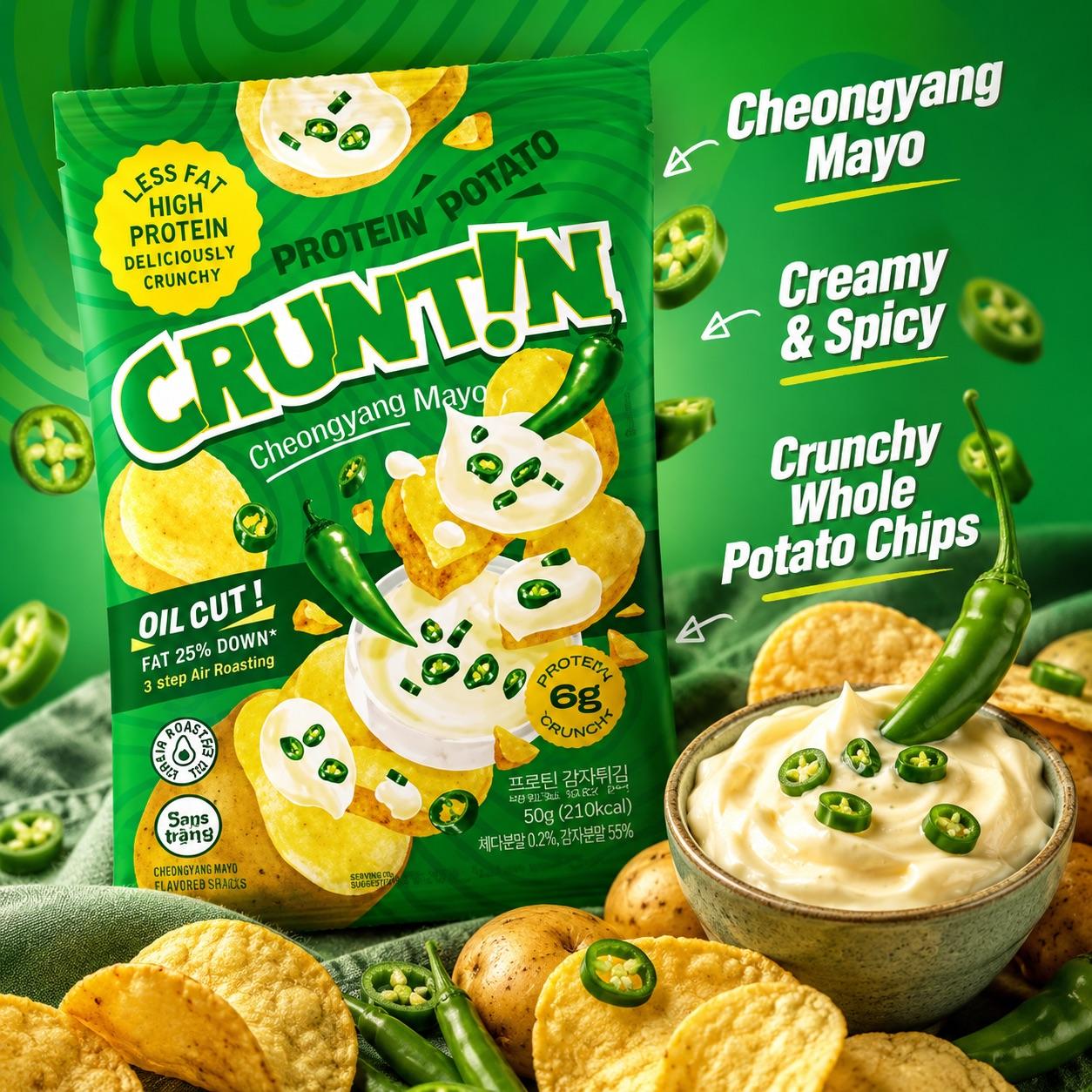 CRUNTIN 5mm Whole Potato Chips Cheongyang Mayo 55g