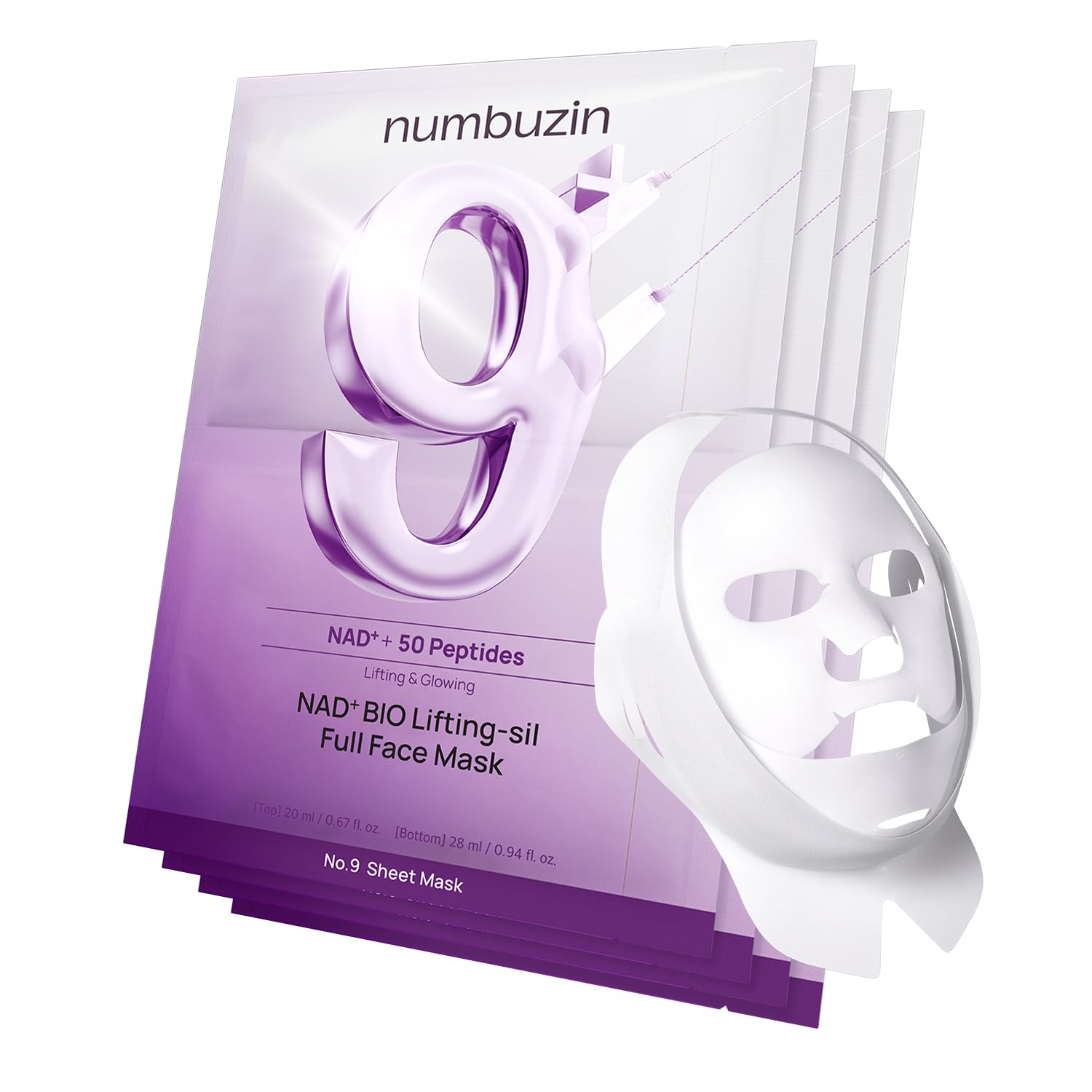 No.9 NAD+ BIO Lifting-sil Full Face Mask (4 Sheets + Lifting Band)