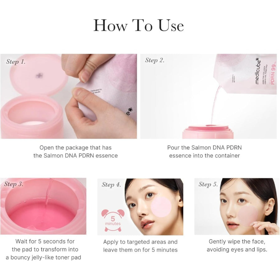 medicube Toner Pads Salmon DNA PDRN Pink Collagen Jelly Pad  | 70 Pads (1 Pack)