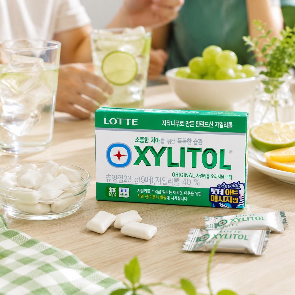 Lotte Green Xylitol Chewing Gum 23g Cool mint flavor, xylitol formula to freshen breath