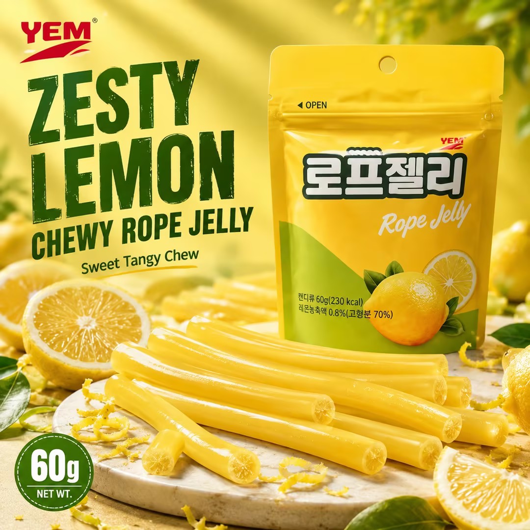 YEM 可乐味长条糖60g+柠檬味长条糖60g+苹果味立方体填充软糖70g