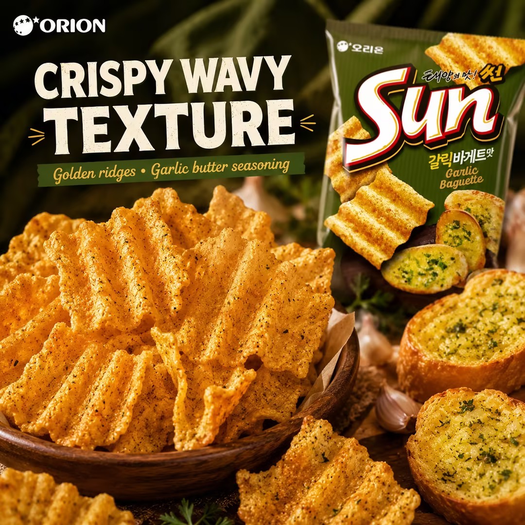 ORION Wavy Corn Chips French Garlic Bread Flavor 70g