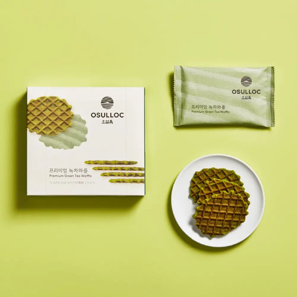 OSULLOC Premium Green Tea Waffle 72g, Crispy Jeju Green Tea Biscuit, Individually Wrapped