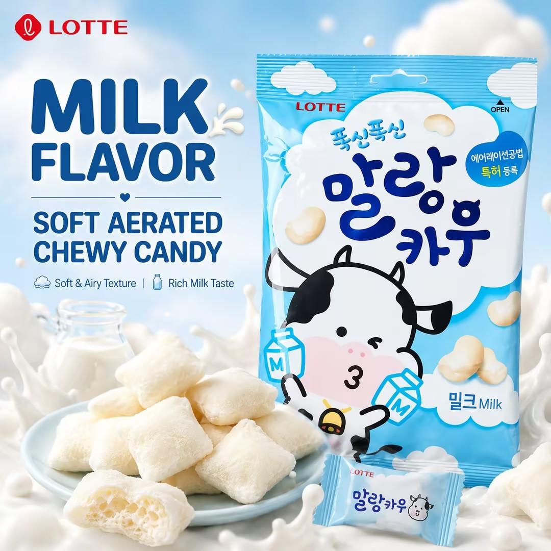 Lotte Milk Cow Milk Flavor Aerated Chewy Candy 63g