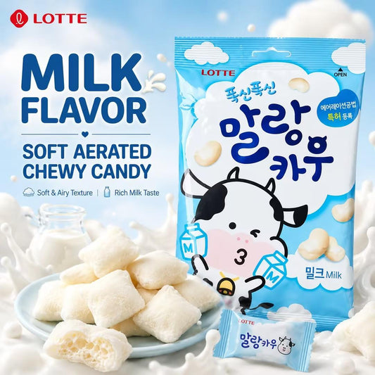 Lotte Milk Cow Milk Flavor Aerated Chewy Candy 63g