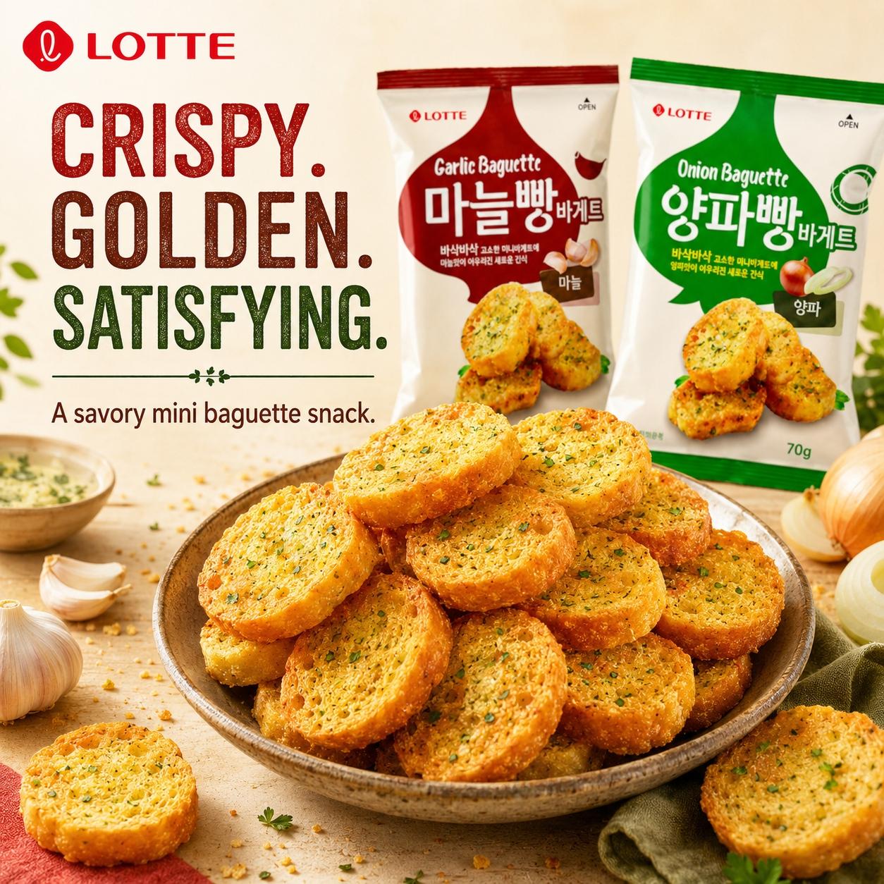Lotte French Rusk 70g, 2 flavors | Presenting Crispy Texture, Rich Buttery Flavor, Convenient Snack