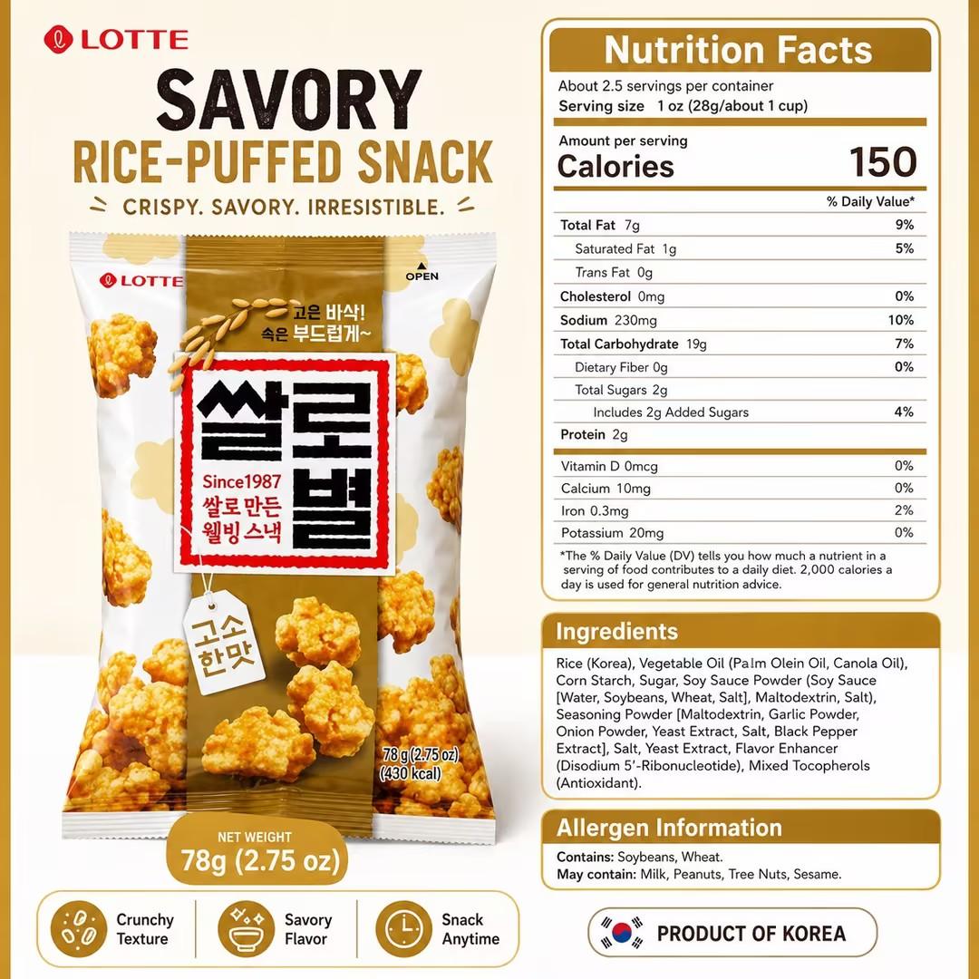 Lotte Savory Rice‑Puffed Snack 78g