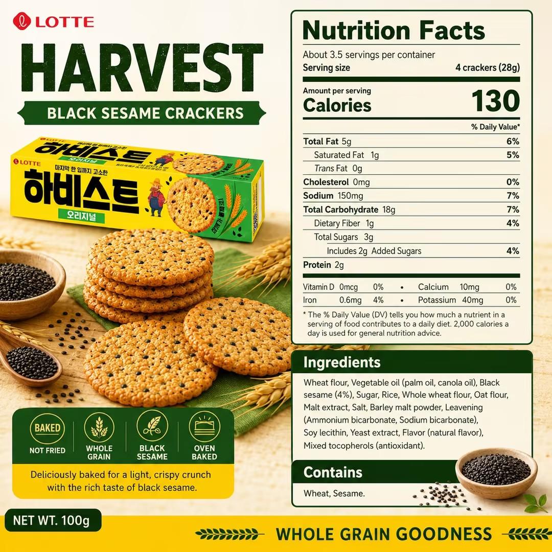 Lotte Harvest Black Sesame Crackers 100g