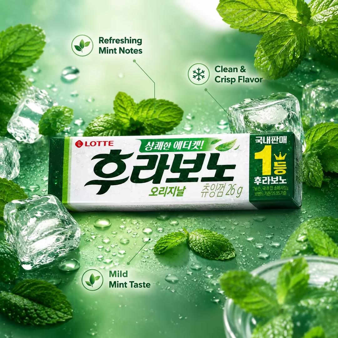 Lotte Green Mint‑flavored Chewing Gum 26g Cool mint flavour to freshen your mouth