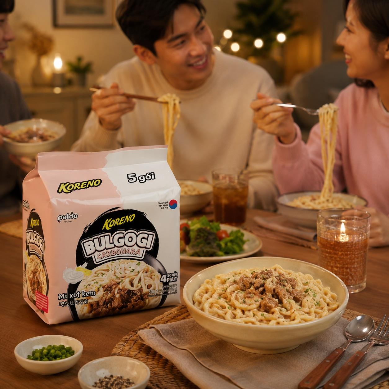 PALDO Creamy Bacon Stir Noodle Multi Pack 100g*5pcs | Silky creamy bacon sauce, springy chewy noodles, practical multi-pack