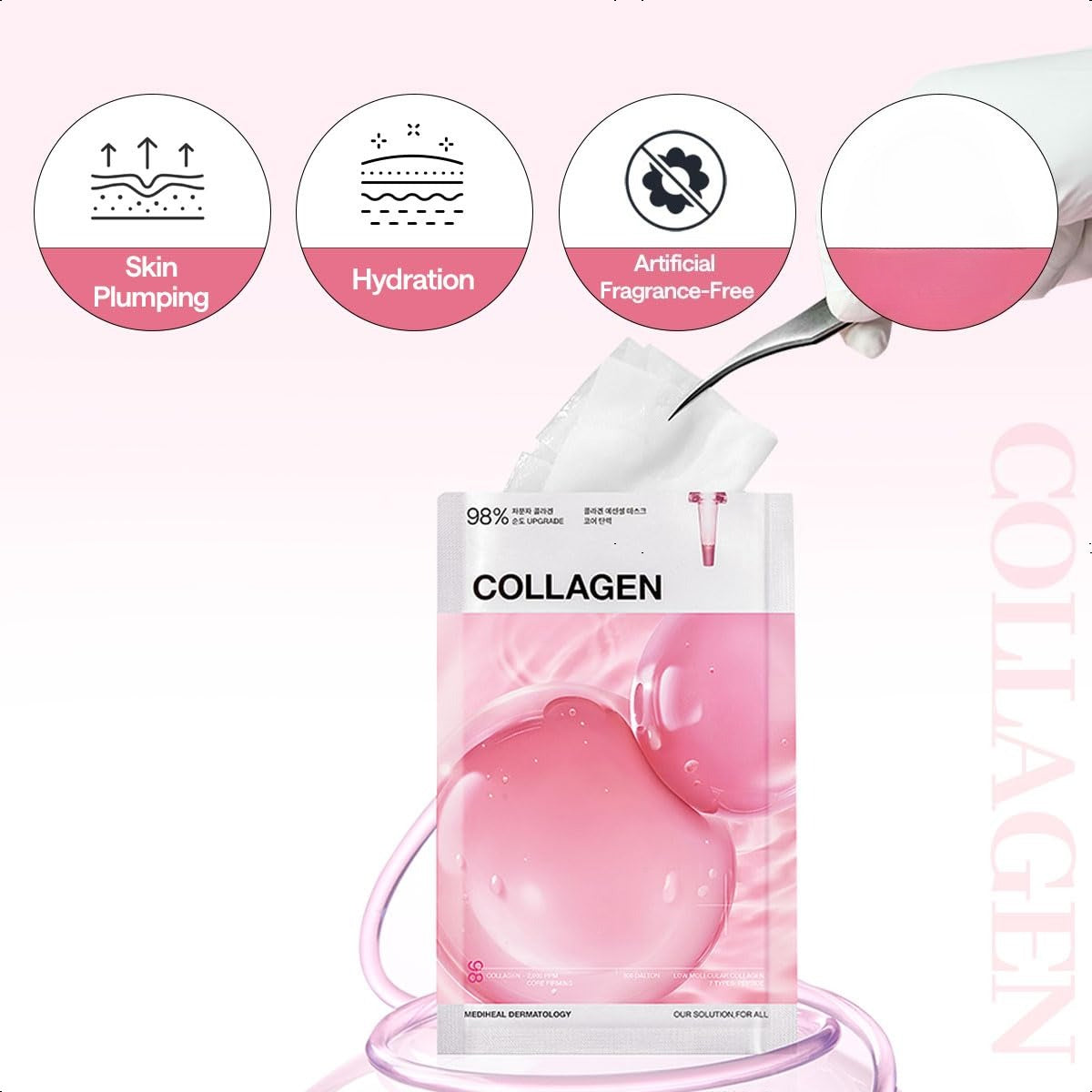 Mediheal Collagen Essential Sheet Mask Core Firming 11 Pcs. 98% Vegan Collagen for Firming, Elasticity, and Skin Density Improvement.