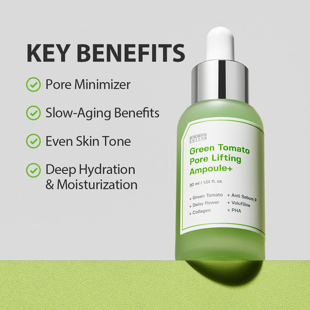 SUNGBOON EDITOR Green Tomato Pore Lifting Ampoule 30ml,Hydrating & Firming Care for Sensitive Skin