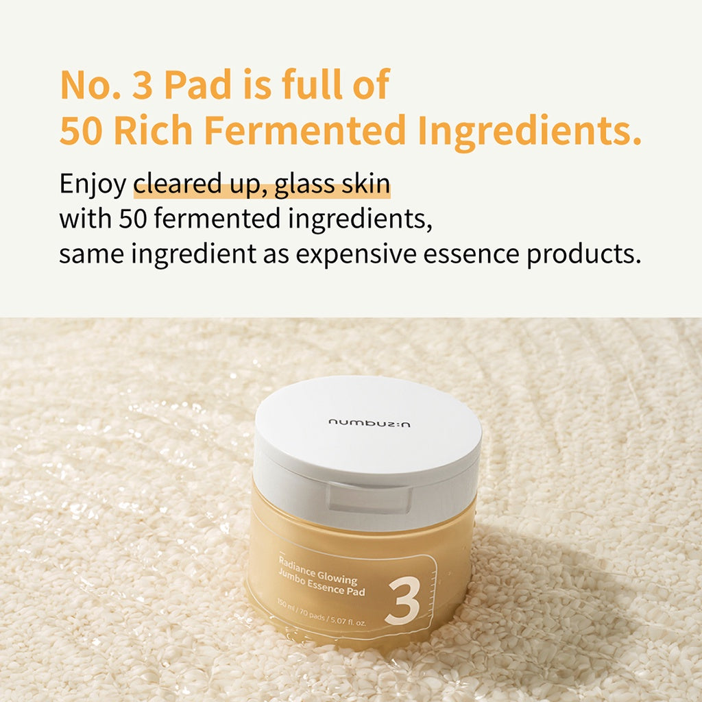 Numbuzin No.3  Radiance Glowing Jumbo Essence Pad 150ml / 70 Pads