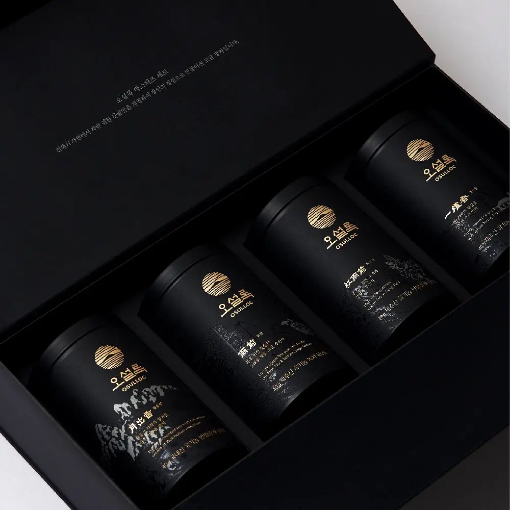 OSULLOC Master’s Premium Tea Gift Set, 4 Cans Total 160g, Jeju Whole Leaf Tea Collection, Luxury Gift Box