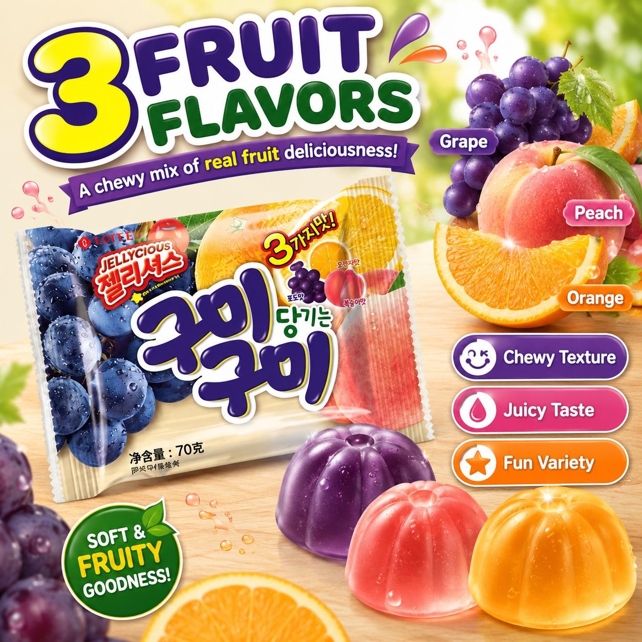 Lotte Mixed Fruit Flavored Soft Candies 70g | Rich Mixed Fruit Flavor, Chewy Texture, Convenient Snack