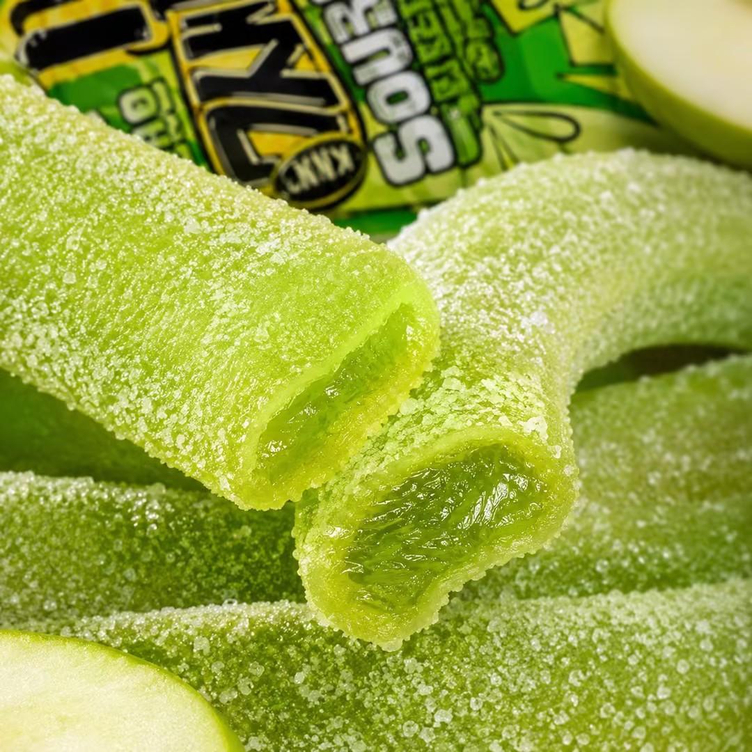 YEM Green Apple Sour Strip Gummy Candy*2pcs | Sour sweet green apple taste, chewy soft texture, sour sugar coating outside
