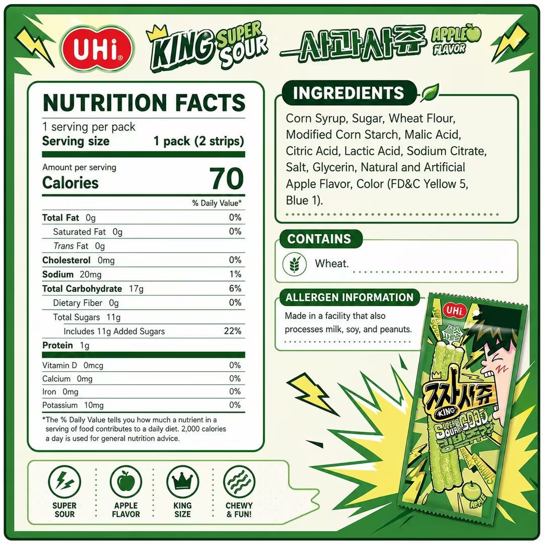 YEM Green Apple Sour Bar Gummies 40g/bag | Sour and sweet green apple flavor, chewy and soft texture, sour icing on the outside