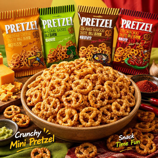SAMJIN Mini Pretzel Biscuits 70g, 4 flavors | Crispy Crunchy Texture, Rich Flavor, Convenient Snack