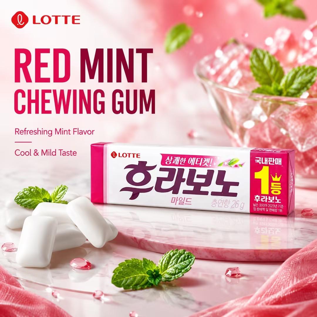 Lotte Red Mint‑flavored Chewing Gum 26g Refreshing mint taste, brings comfortable oral‑fresh feeling
