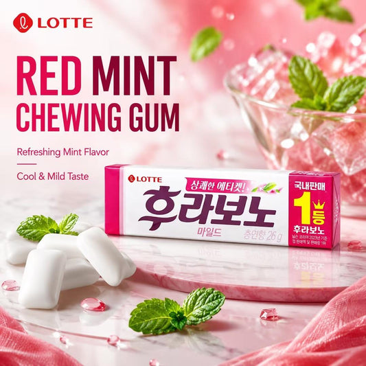 Lotte Red Mint‑flavored Chewing Gum 26g Refreshing mint taste, brings comfortable oral‑fresh feeling