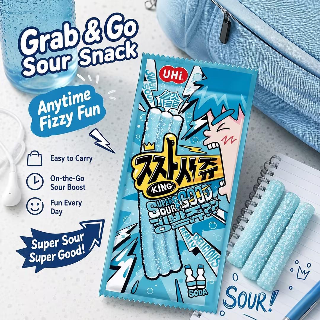 YEM Soda Flavor Sour Strip Gummy Candy 2pcs | Refreshing soda taste, chewy texture, sour sugar coating