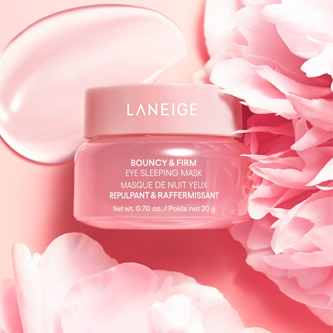 LANEIGE Bouncy & Firm Eye Sleeping Mask 20ml: Depuff and Firm with Peony & Collagen Complex, Ceramide, & 5D Hyaluronic Acid