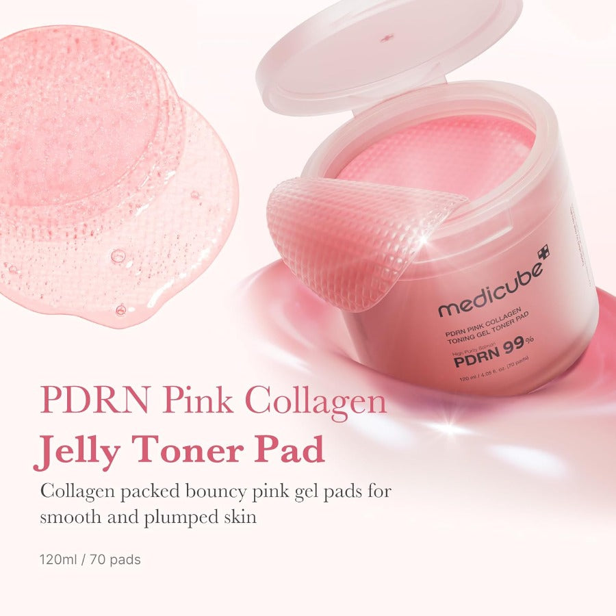 medicube Toner Pads Salmon DNA PDRN Pink Collagen Jelly Pad  | 70 Pads (1 Pack)