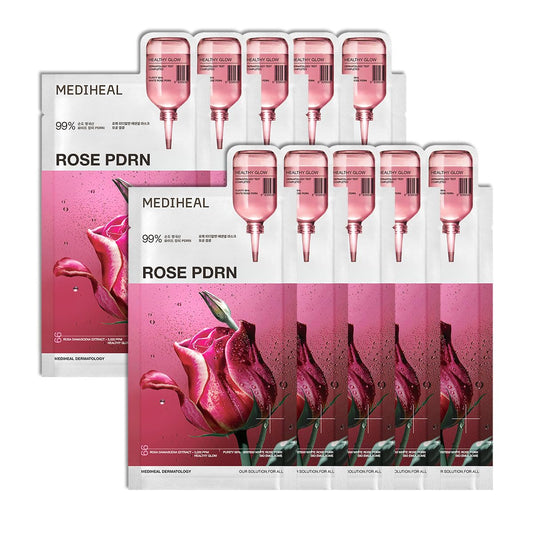 Mediheal Rose PDRN Essential Sheet Mask 11 Pcs. 99% Pure White Rose PDRN & Hyaluronic Acid for Hydrating, Firming, and Enhancing Moisture Barrier, Skin Firmness, and Glow