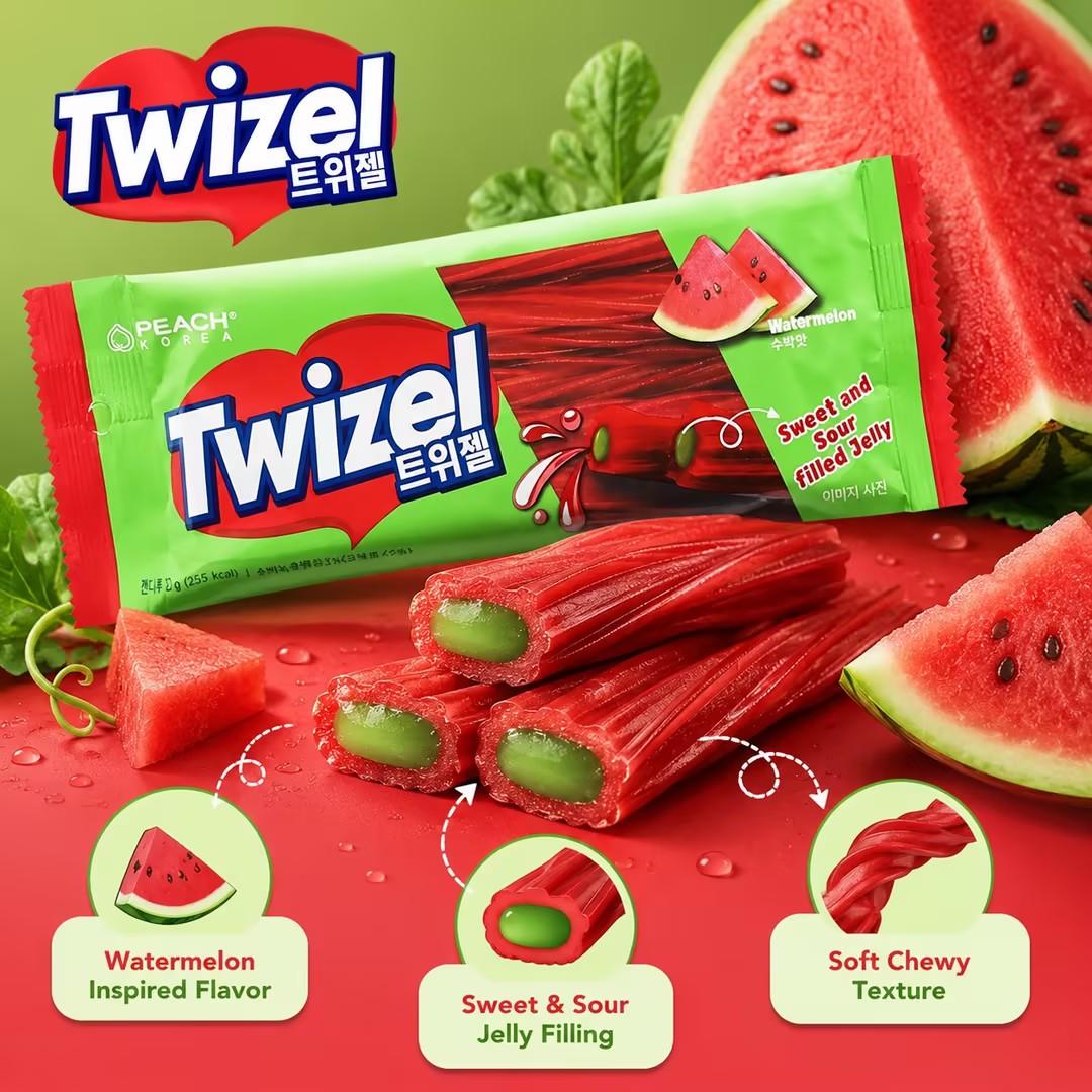 YEM Watermelon Flavored Long Strip Filled Gummy Candy 70g | Fresh juicy watermelon flavor, elastic gummy texture, fruity inner filling