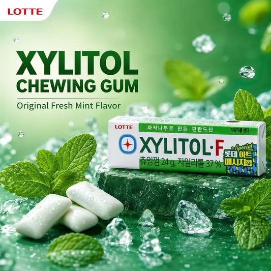 Lotte Green Xylitol Chewing Gum 24g Cool mint taste, xylitol composition, delivers fresh‑breath feeling