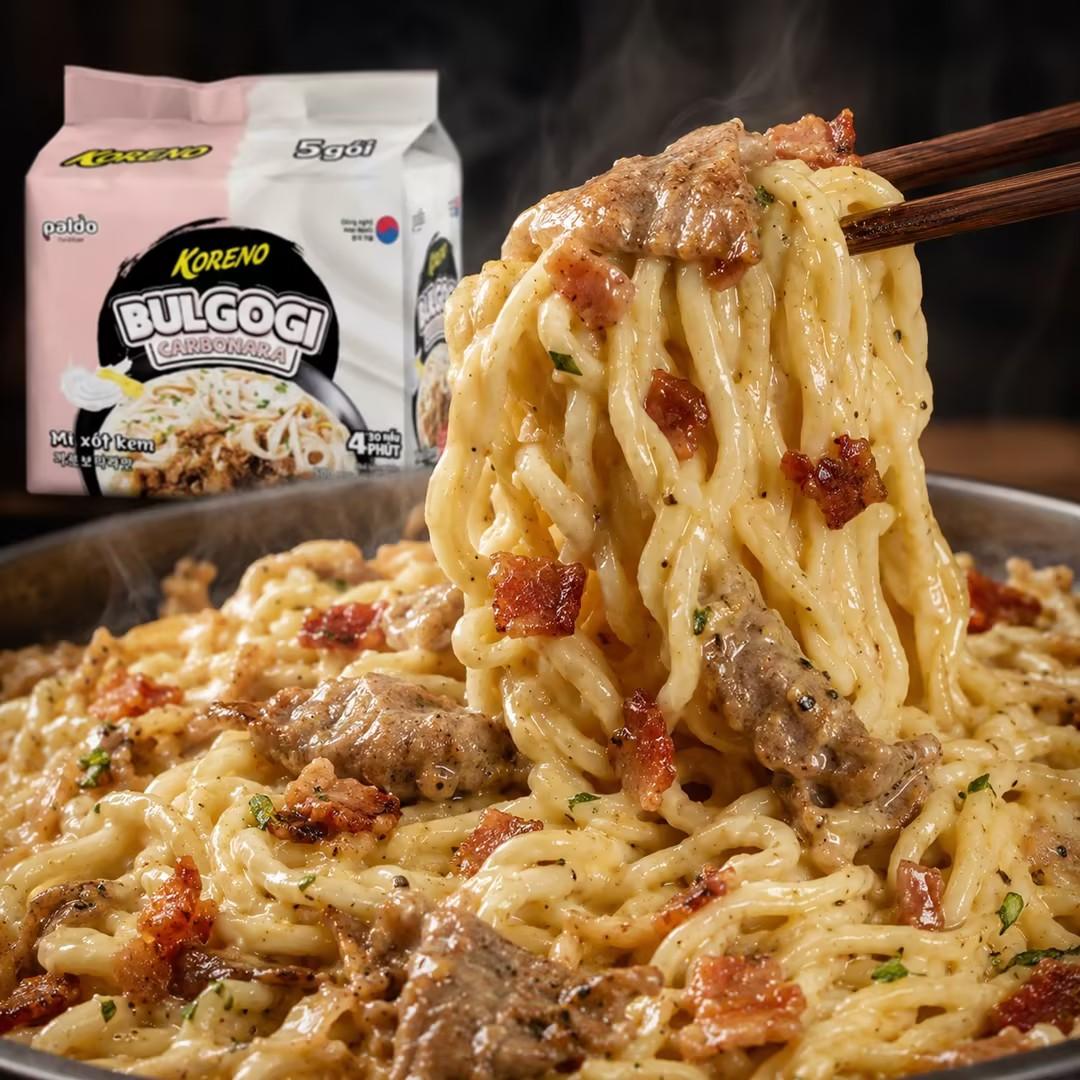 PALDO Creamy Bacon Stir Noodle Multi Pack 100g*5pcs | Silky creamy bacon sauce, springy chewy noodles, practical multi-pack
