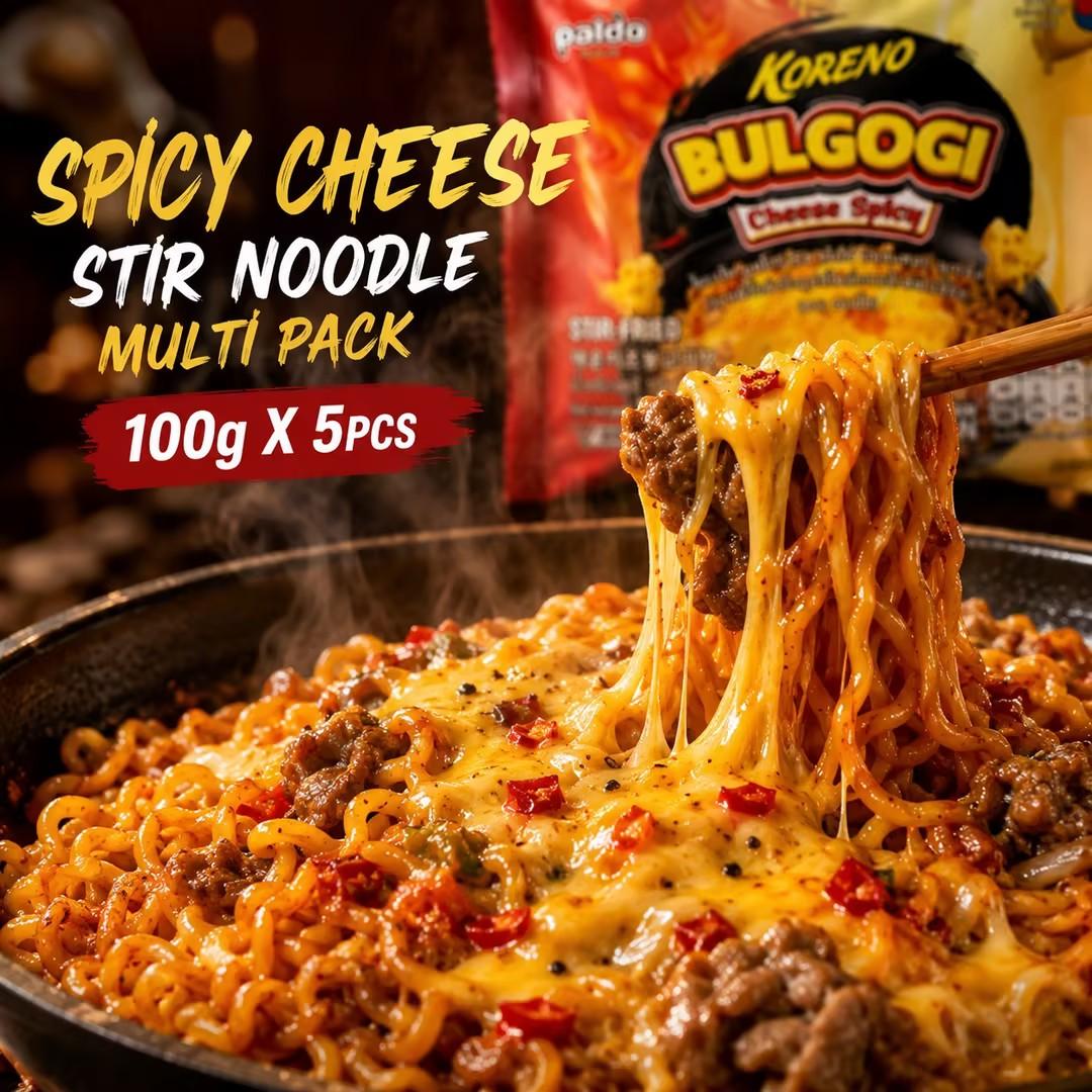 PALDO Spicy Cheese Stir Noodle Multi Pack 100g*5pcs | Creamy spicy cheese sauce, chewy noodles, portable multi-pack