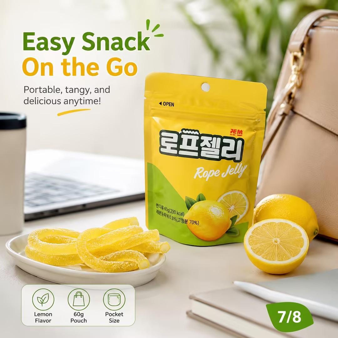 YEM Lemon Flavored Long Strip Candy 60g | Refreshing sour-sweet lemon taste, chewy elastic texture, slender strip shape