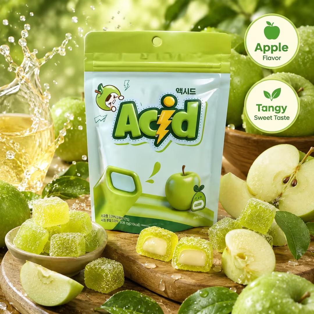 YEM Apple Flavored Cube Filled Gummy Candy 70g | Fresh sweet apple taste, soft bouncy texture, fruity inner filling