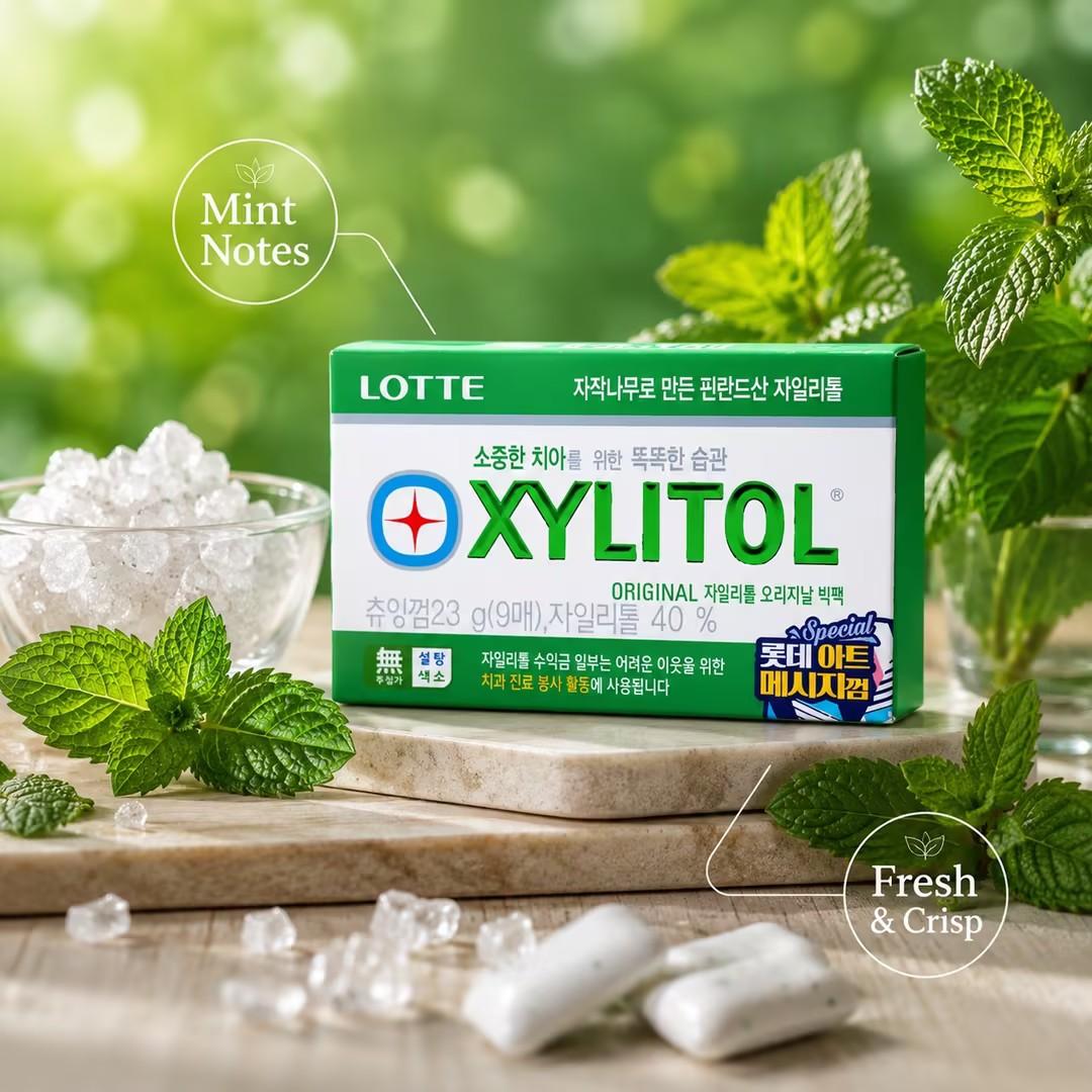 Lotte Green Xylitol Chewing Gum 23g Cool mint flavor, xylitol formula to freshen breath