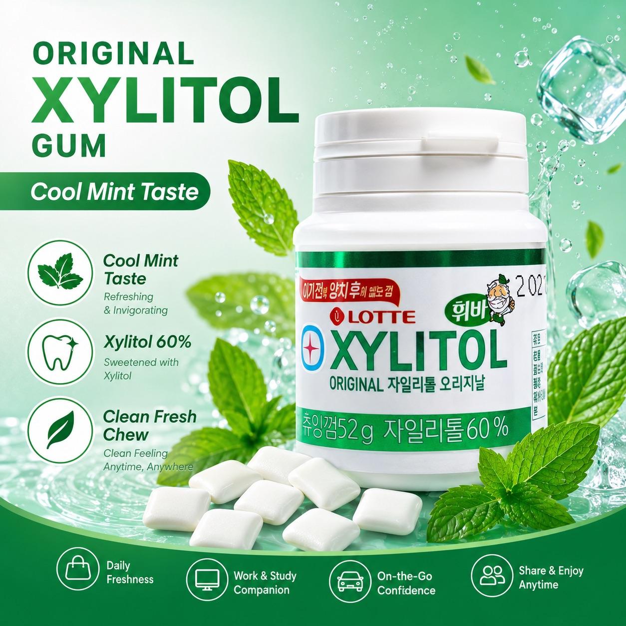 Lotte Xylitol Chewing Gum 52g Refreshing long‑lasting taste, xylitol formula, freshens oral feeling