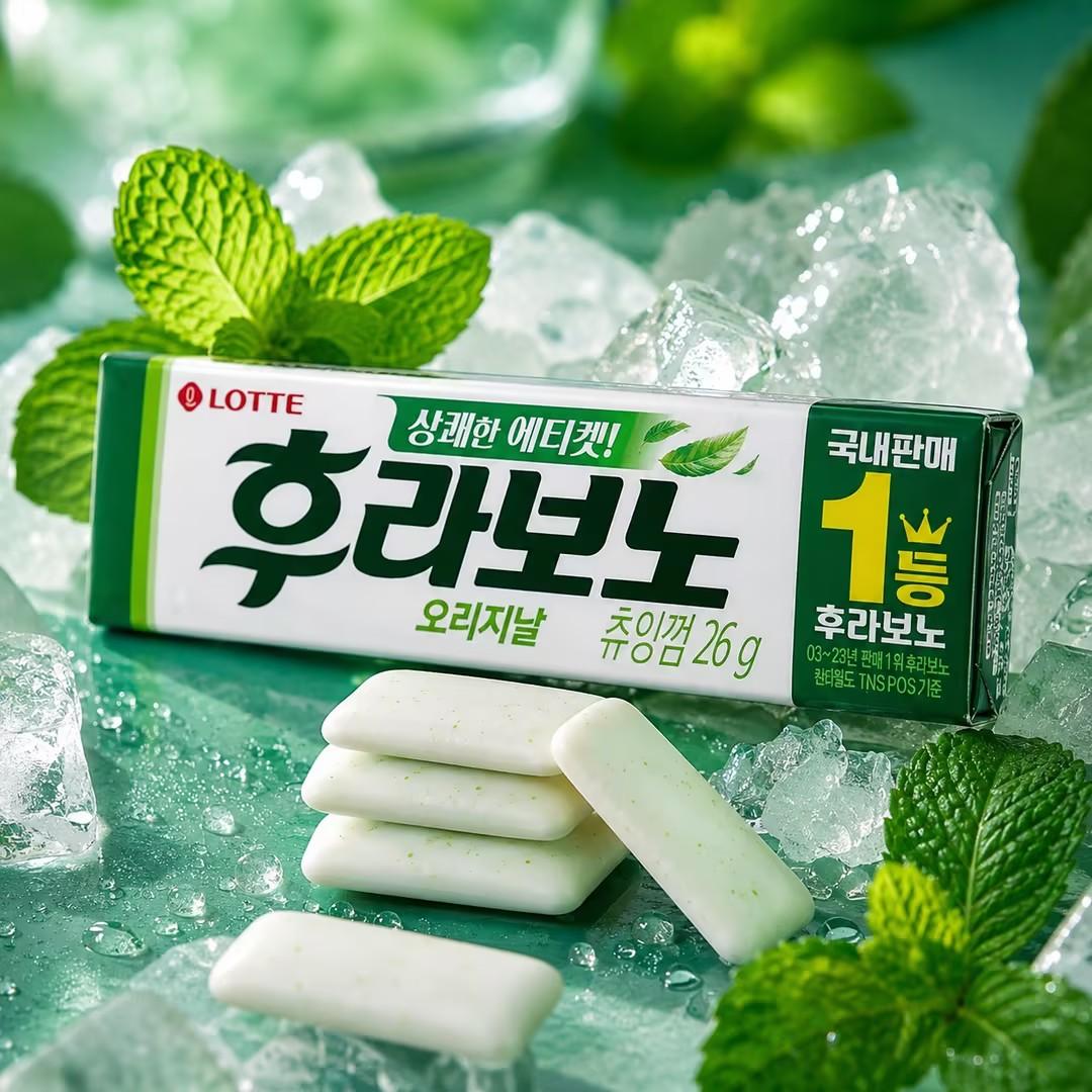 Lotte Green Mint‑flavored Chewing Gum 26g Cool mint flavour to freshen your mouth
